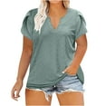 thumbnail image 2 of Maoxin Womens Blouses Womens Plus Size Summer Casual Neck Hollow Tee Shirts Leaf Sleeve Fashion Loose Blouse Tops for Women Trendy Summer Green XL, 2 of 7