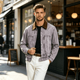 thumbnail image 7 of Rexolia Mens Vintage Washed Denim Jacket Corduroy Collar Long Sleeve Snap Button Jean Coat Retro Streetwear for Fall Winter Outdoor Gray 2XL, 7 of 7