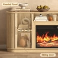 thumbnail image 3 of Blotout 86" Fireplace TV Stand for TVs Up to 95" with 40" Electric Fireplace, Mid-Century Entertainment Center with Power Outlet & Sliding Doors, Curved Reeded Media Console Cabinet, Oak, 3 of 12