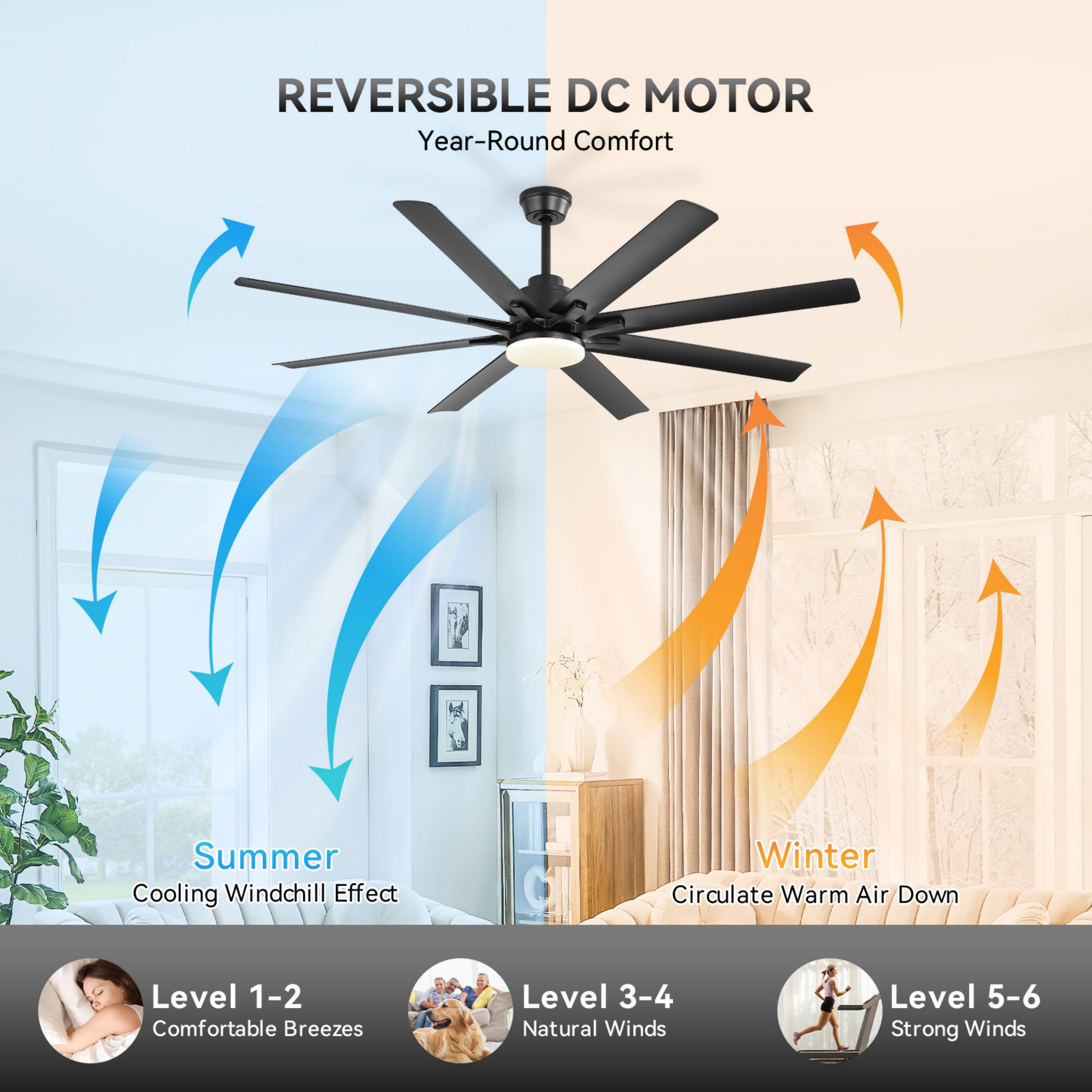 Sofucor 52" Modern Black Ceiling Fan with Light ,Phone APP and Remote,Voice Control