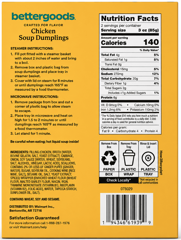 bettergoods Chicken and Vegetable Soup Dumplings, 6 oz (Frozen)