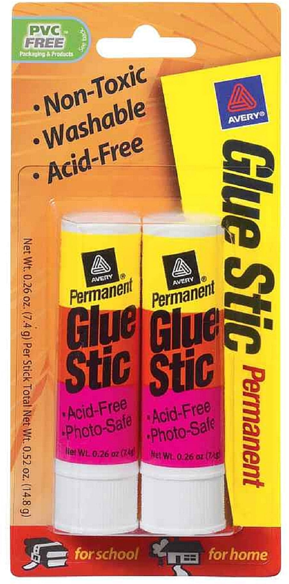 Avery Glue Stic Permanent Washable 0.26 oz, 2 ea (Pack of 3)