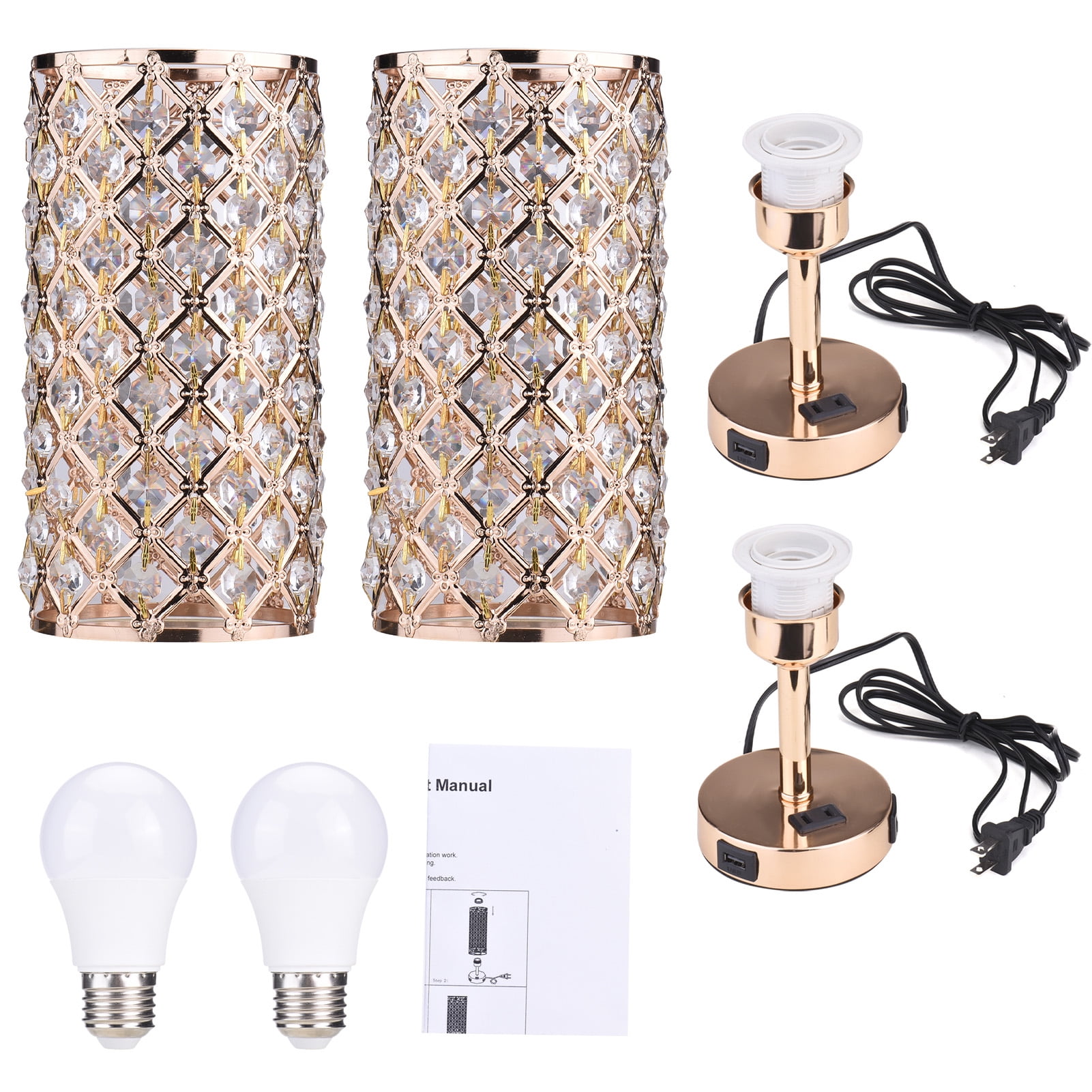 Neoglint 13-inch Crystal Touch Control Table Lamps, Set of 2 Gold Nightstand Lamps with USB C/A Ports & AC Outlet, 3-Way Dimmable Modern Bedside Lamp for Bedroom (Bulbs Included)