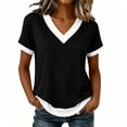 thumbnail image 4 of Craaazy Short Sleeve Tops for Women Plus Size Relaxed Color Block V Neck Short Sleeve T-Shirt Curved Hem for Daily Casual Outings, 4 of 10