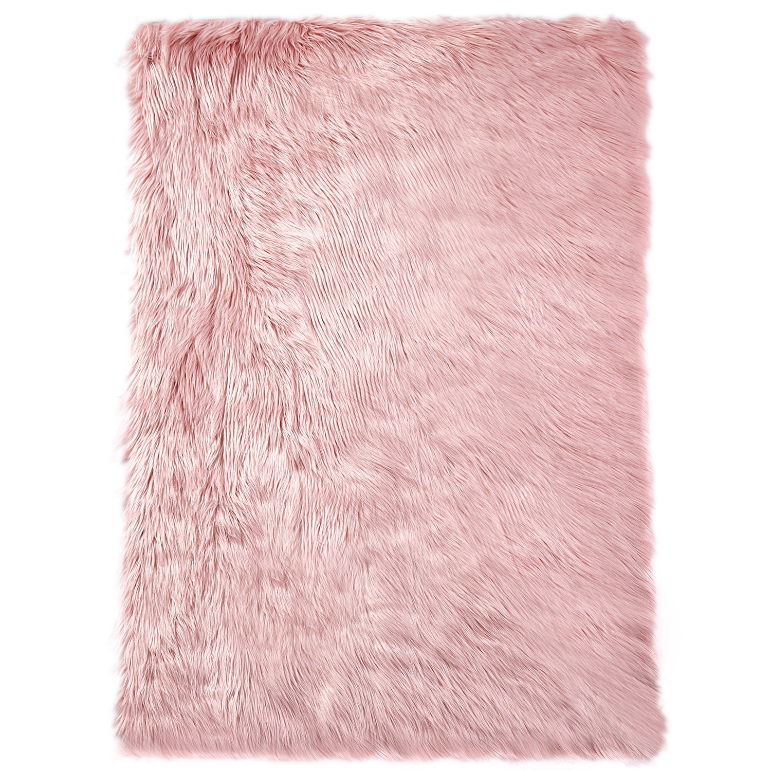 Deluxe Ultra Soft Faux Sheepskin Fur Series Fluffy Decorative Indoor Shag Area Rug, 3 x 5 Feet Rectangle, Pink, 1 Pack
