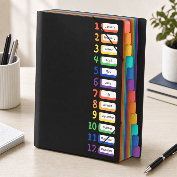 24‑Pocket Accordian File Folder with 12 Color‑Coded Dividers – Letter Size Plastic Organizer for School, Office, and Home Use