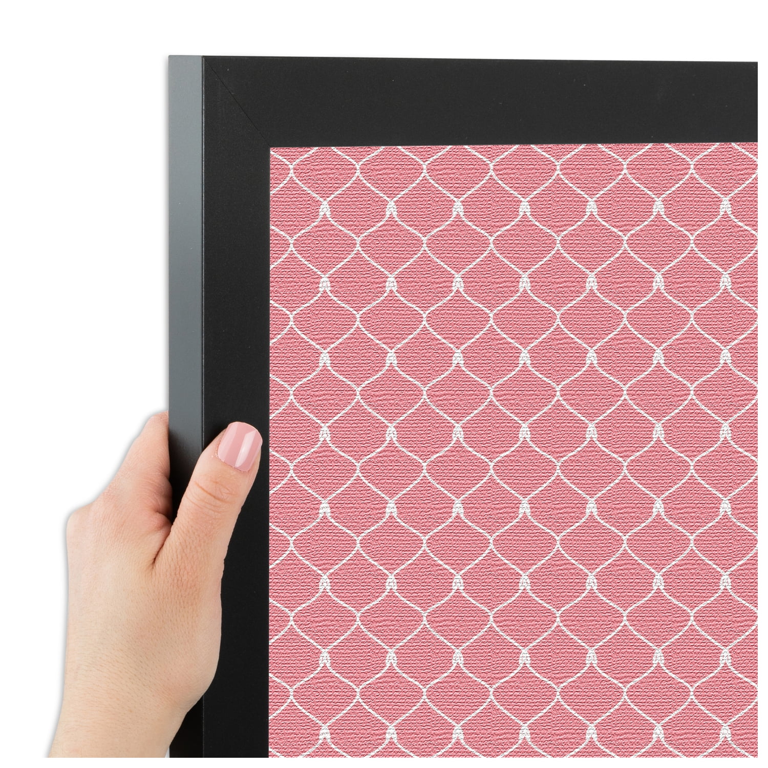 PinPix ArtToFrames 14x18 Custom Cork Bulletin Board Light Pink Chain   Poster Board Has a Fabric Style Canvas Finish, Framed in Satin Black (PinPix-574)
