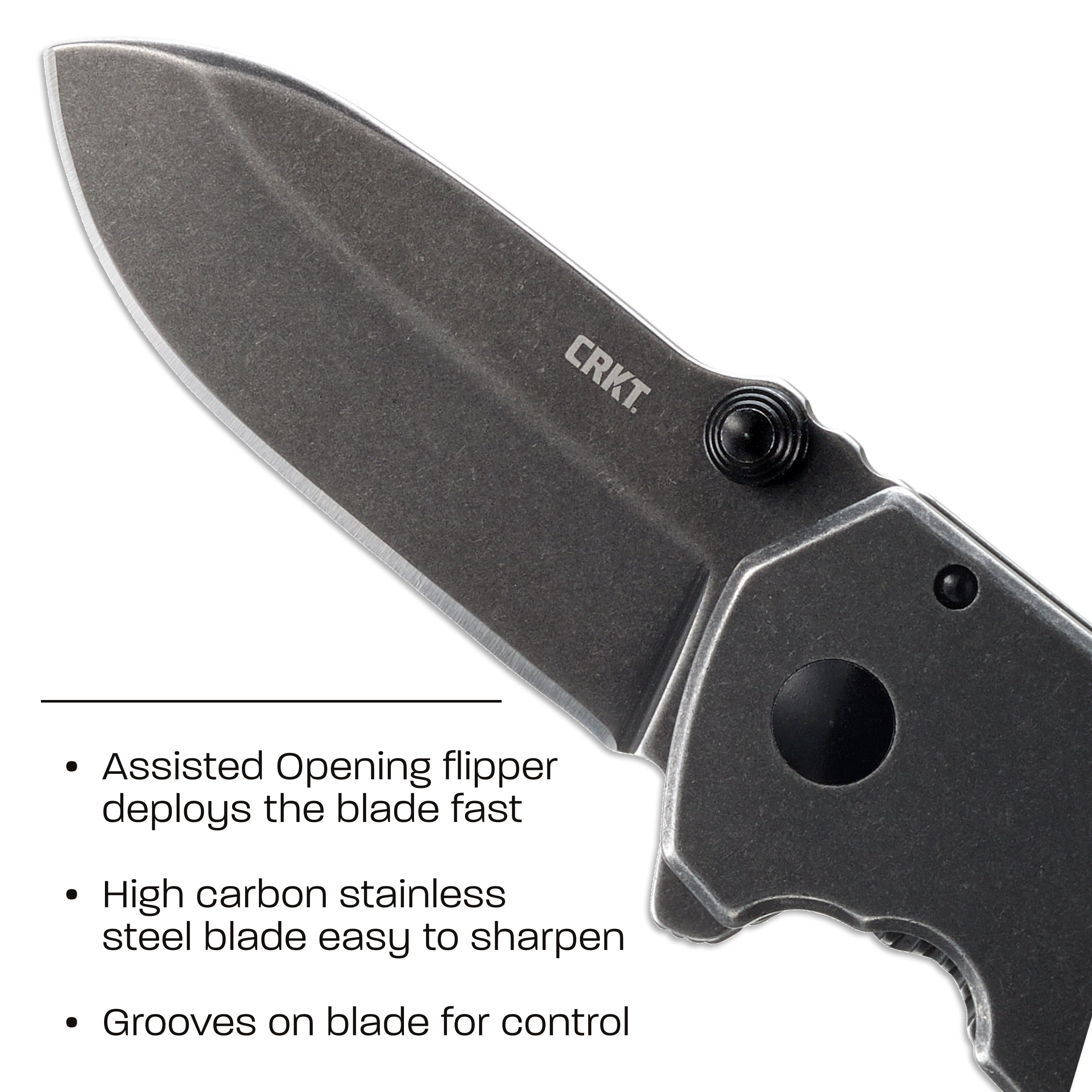 CRKT Squid Black Everyday Carry Assisted Folding Knife with Frame Lock: Stainless Steel Plain Edge Blade, Stainless Steel Handle, Pocket Clip, 2493
