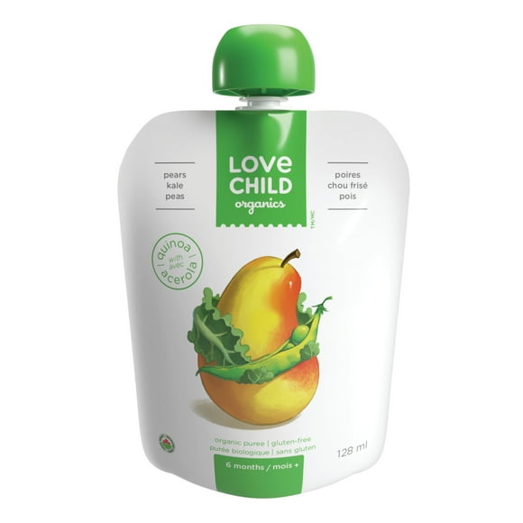 Love Child Organics Superblends Pears, Kale + Peas Puree 128ml Pouch, 128 mL