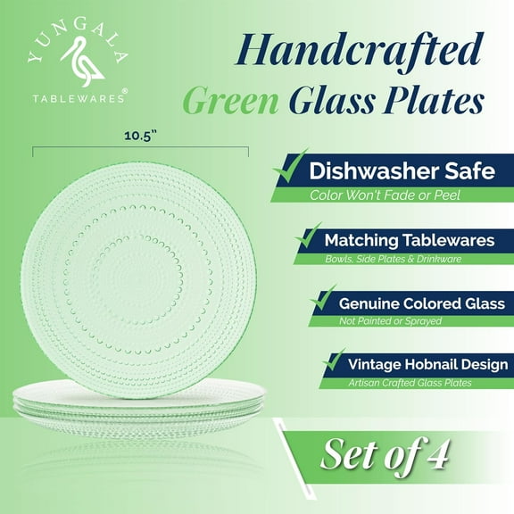 Vintage Green Hobnail Glass Plates - Handcrafted Elegant Dinner Plates for Dining & Entertaining