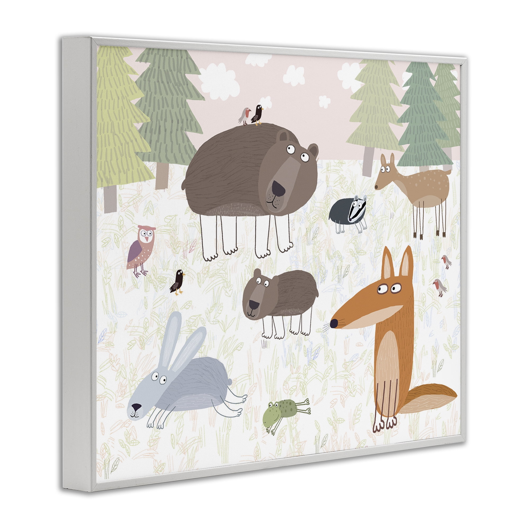 Stupell Industries Forest Animals Out and About White Framed Giclee Art, design by Carla Daly