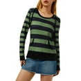 thumbnail image 2 of Diconna Women Y2K Long Sleeve Crop Top Ribbed Graphic Print Slim Fit Blouse Tops Tee Shirt Vintage Harajuku Streetwear Olive Green L, 2 of 8