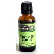 Vitamin D3 2000 Unflavored with MCT Oil No Chinese Ingredients American Supplements 1 oz Liquid