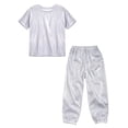 thumbnail image 3 of Sinleey Kids Hip Hop Outfits for Girls Boys Shiny Metallic Dance Tops and Sparkly Pants Trousers Set Silver 130, 3 of 5