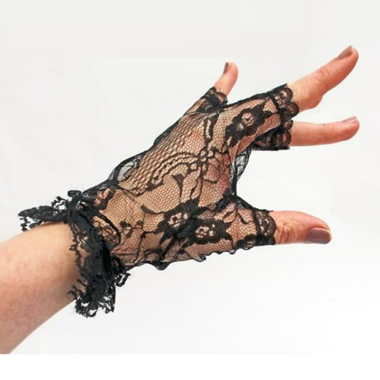 【FETICO】LACE FINGERLESS GLOVES  black Mortilo Ladies Short Black Lace Fingerless Gloves Net Goth