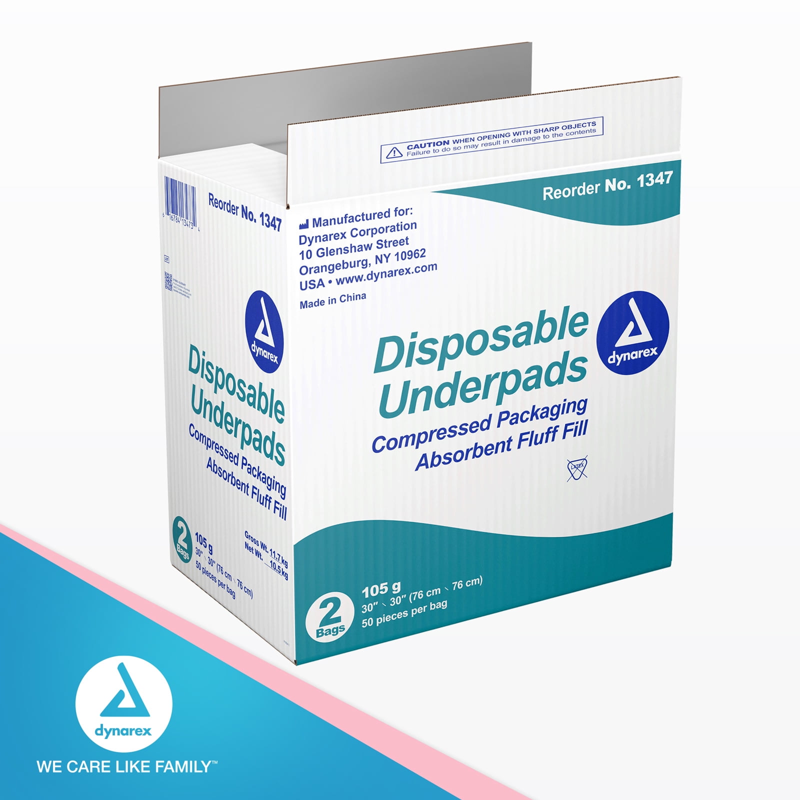 Dynarex Disposable Underpads, Medical-Grade Incontinence Bed Pads to Protect Furniture, 30”x30” (105g), with Polymer, 1 Case of 100 Pads (50 per Box), White