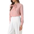 thumbnail image 4 of INSPIRE CHIC Women's Bow Tie Neck Tops Elegant Long Sleeve Business Work Office Blouse XS Orange Pink, 4 of 5