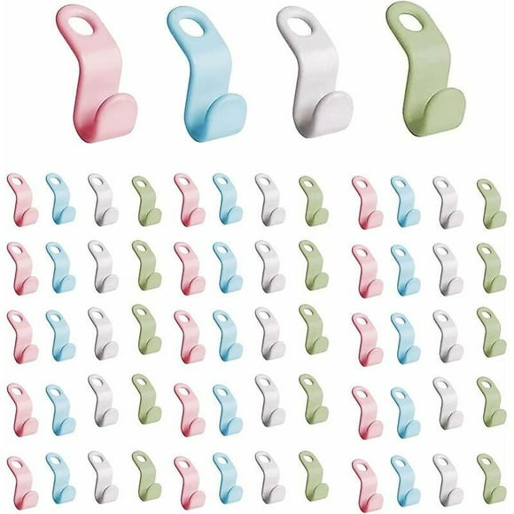 60 Pcs Hanger Connector, Hook Extension Clip, Wall Mount, Hanging Hook ,Hanger Connector, Organizer to Prevent Hangers from Falling (4 Colors),-