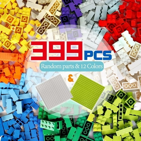 ekuzi Briques de Construction Classiques 399 Pcs Blocs de Construction en Vrac & 2 Pcs de Plaque de Base, Ensemble de Blocs de Construction Compatible avec Lego Classic