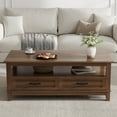 thumbnail image 6 of Farmhouse Coffee Table with Drawers, 47.2 in Center Table Rustic Coffee Tables Walnut Living Room Table with Open Shelf, 6 Support Legs, 6 of 6