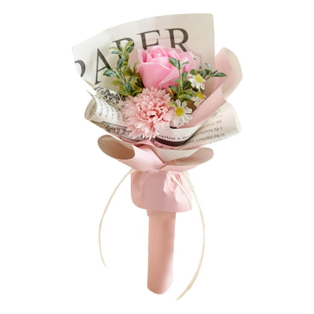 Regalo del Día de la Madre Flores de Jabón Artificiales con Luces, Ramo de Flores de Jabón Artesanal Floral de Boda para Celebración Festival Mamá 2 flores rosas.