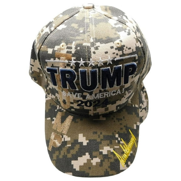 Trump 2024 Save America! Blue Letters Signature ACU Camo Shadow Cap Hat