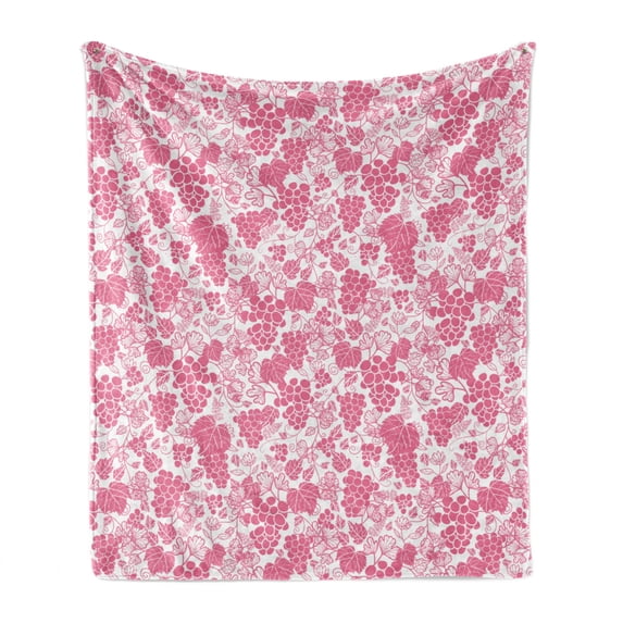 Vines Soft Flannel Fleece Throw Blanket, Monotone Grapes Leaves Wine Theme Blush Tones Rhythmic Abstract Pattern, Cozy Plush for Indoor and Outdoor Use, 50" x 70", Pastel Pink and White, by Ambesonne