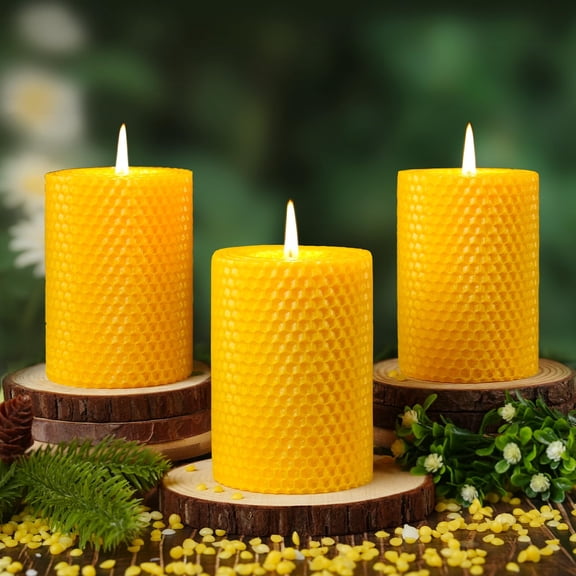 3pcs2.8x4in Handmade Beeswax Rolled Candles,96 Hours Long Burning Honeycomb Bees Wax Candle
