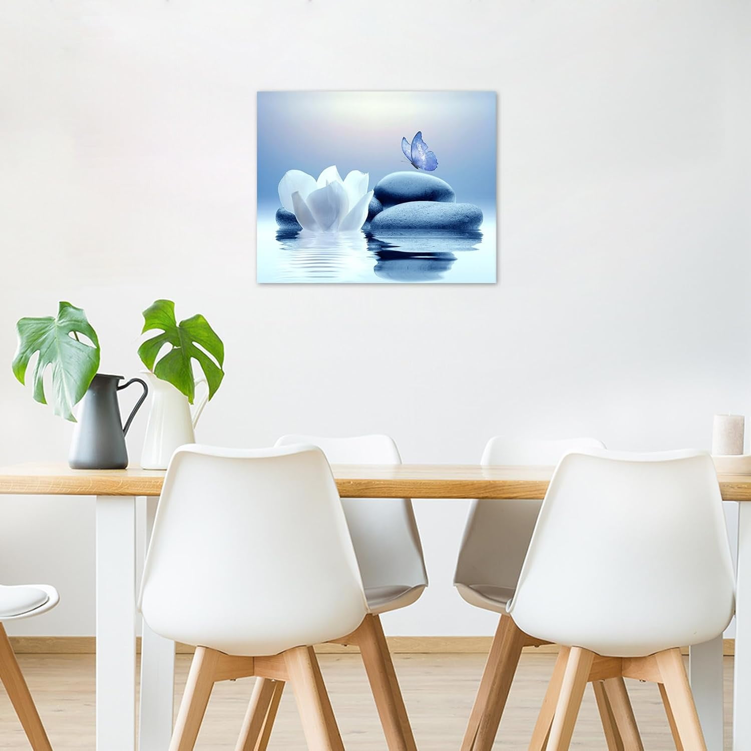 XUEHUAPIAOPIAO Zen Stone Flower and Butterfly on Lake Wall Art 16" x 12" Framed Canvas Prints