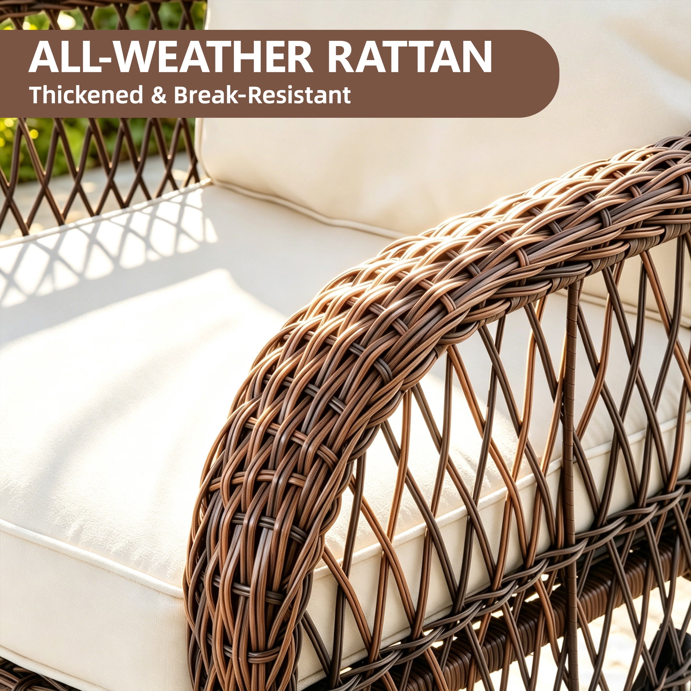 Rattan Outdoor Furniture, 3 Pieces Patio Furniture Set, Wicker Outdoor Swivel Glider Rocker w/Table, Balcony Porch Outdoor Rocking Bistro Set for 2, Beige Cushions