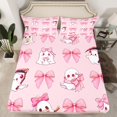 thumbnail image 2 of Homewish Sweet Halloween Ghost Bed Sheets,Pink Ribbon Bowknot Full Size Sheets,4-Piece,1 Flat Sheet,1 Fitted Sheet and 2 Pillowcases, 2 of 6