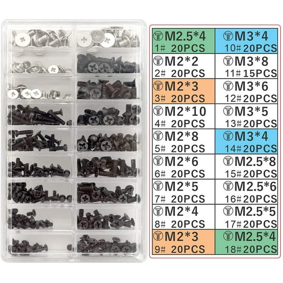 355 Pieces Screw Kit for Universal Laptop and Hard Drive M.2 SSD, M2 M3 M2.5, Black