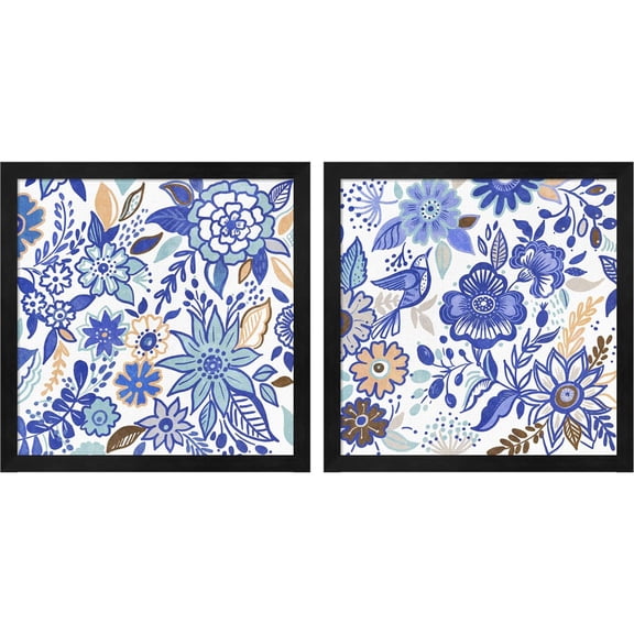 Great Art Now Botanical Azul by Ani Del Sol, 2 Piece Framed Art Set Each 13"W x 13"H