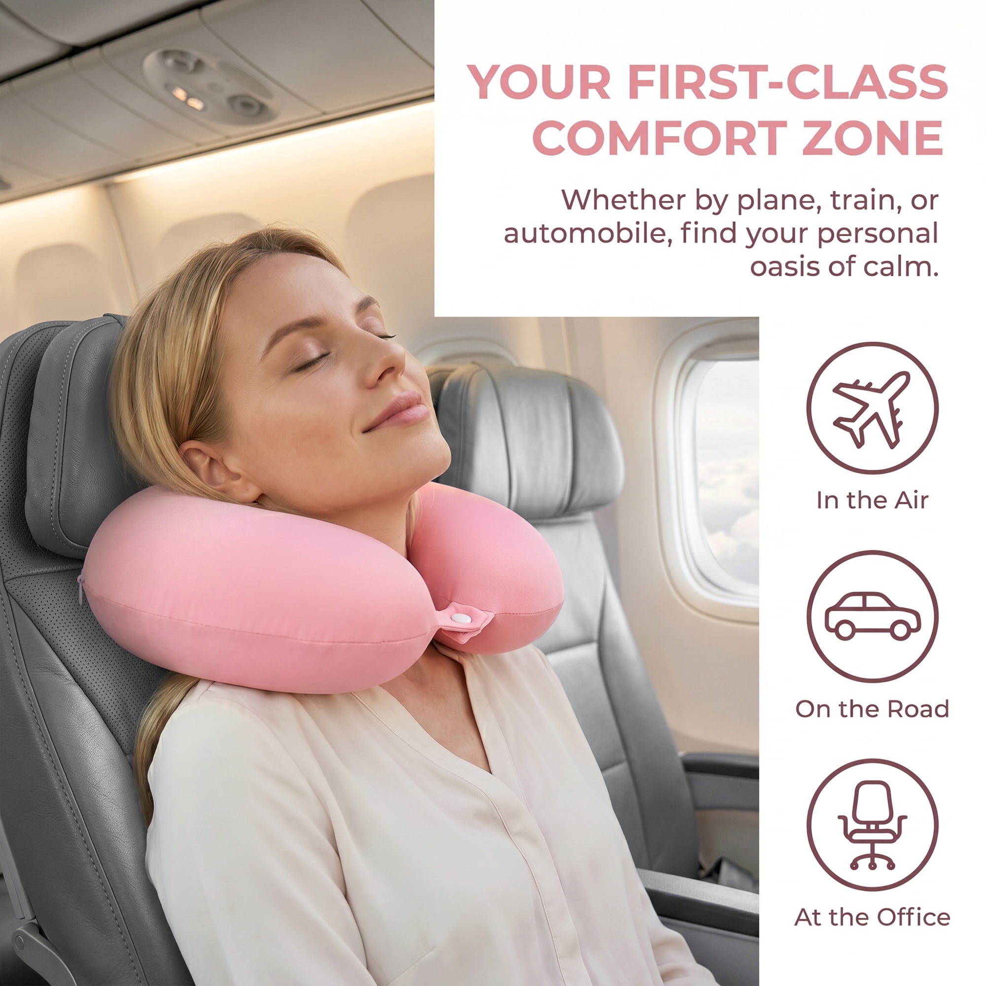 Unique Bargains Memory Foam Travel U Shape Neck Pillow Head Rest Pink 12"x12"x4"