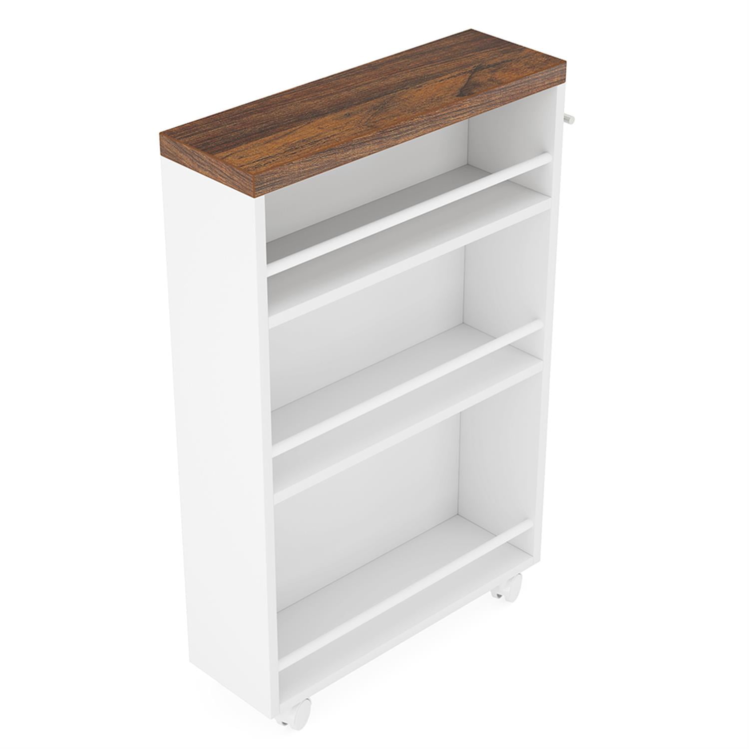 Demi Bonn Slim Kitchen Storage Cart, 4 Tier Small Rolling Laundry Room Cart, Bathroom Storage Cabinet Shelf Unit Organizer Trolley with Handle for Narrow Space, White