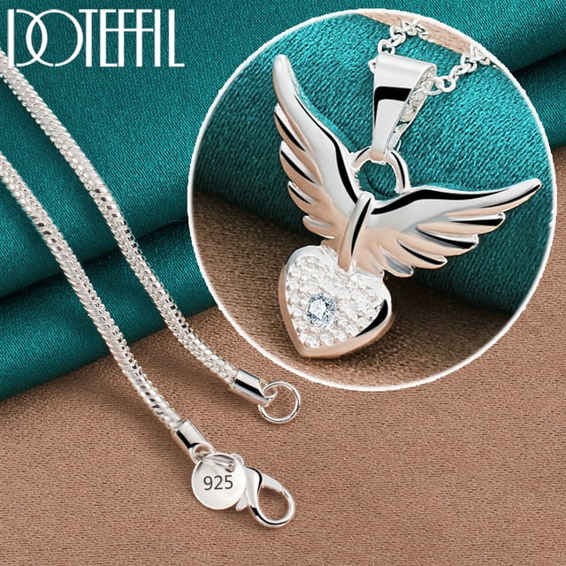 Aoxiang-collar con colgante de alas de corazón para mujer, de Plata de Ley 925, 16-30 pulgadas, circonita AAA, joyería de boda a la moda