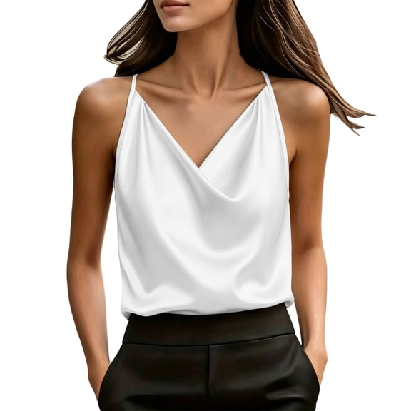 BLVB Women's Silk Satin Camisole Cowl Neck Tank Tops Adjustable Spaghetti Strap Sleeveless Elegant Blouses Summer