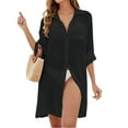 thumbnail image 3 of YFELWZ Womens Plus Size Swimsuits Spring Summer Knit Bikini Cover Up With Sun Black One Size, 3 of 9