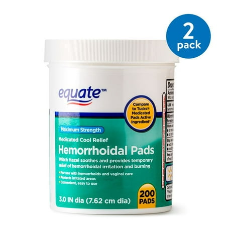 (2 Pack) Equate Hemorrhoidal Maximum Strength Medicated Cool Relief Pads, 200 (Best Witch Hazel Brand For Hemorrhoids)