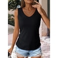 thumbnail image 2 of Camiseta sin mangas Dokotoo para mujer, cuello en V, de verano, color negro, 2 of 6