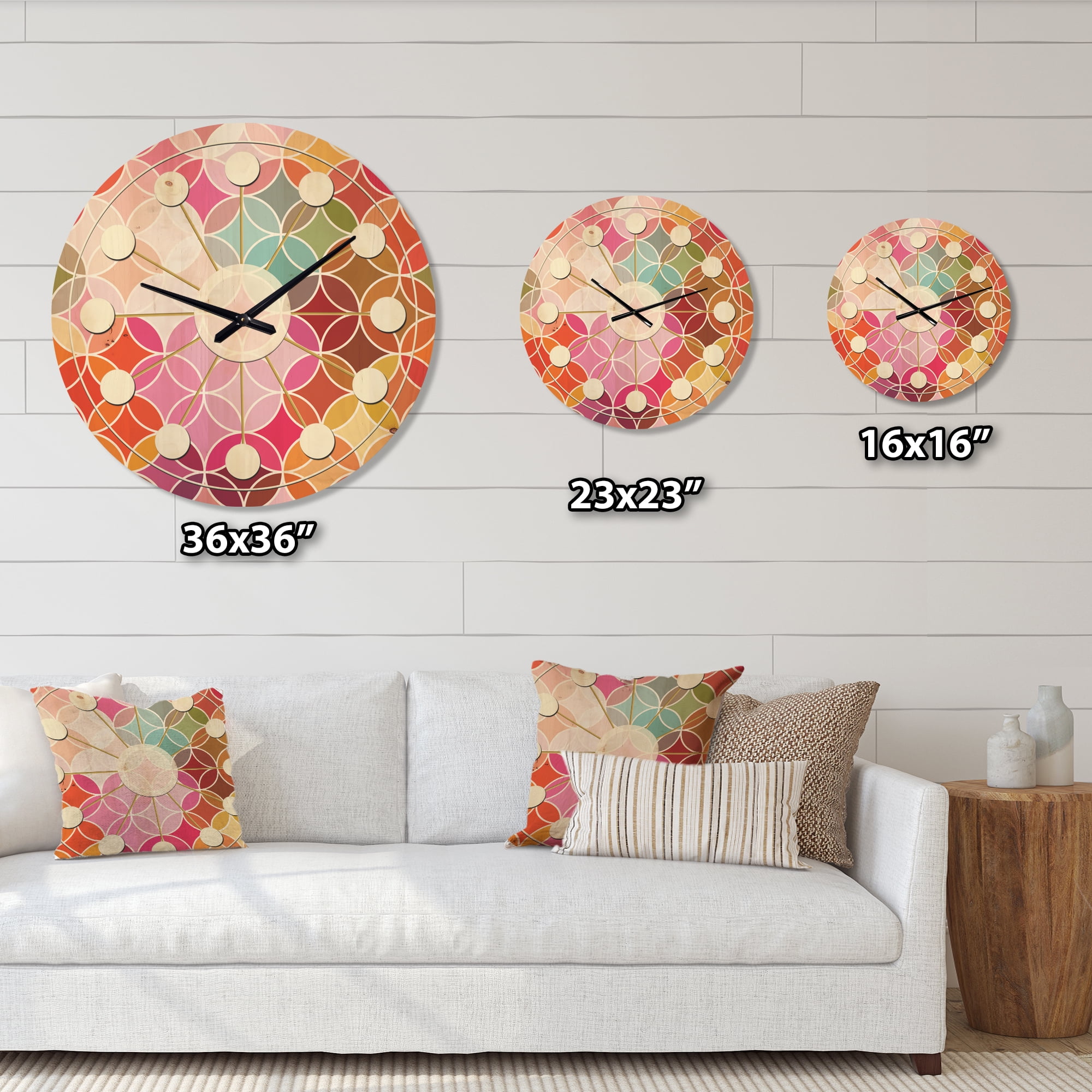 Designart 'Retro Geometrical Design II' Mid-Century Modern Wood Wall Clock