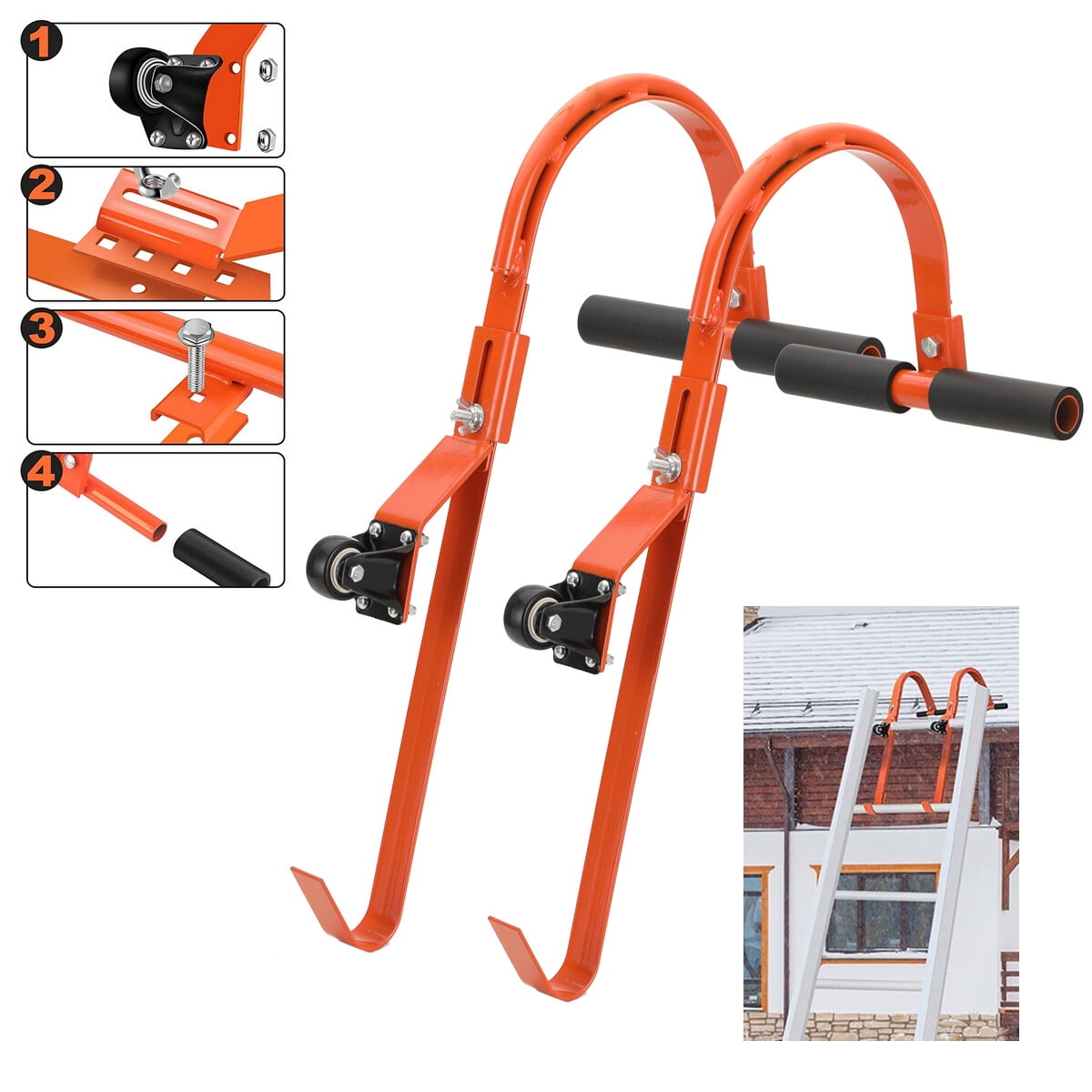 ECUTEE 2 Pack Ladder Roof Hook with Wheel Heavy Duty Steel Ladder