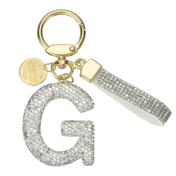 Uxcell Initial Letter Keychain Cute Letter-G Sparkly Rhinestone Key Chain Charm White