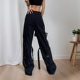 thumbnail image 5 of XIAONU Women's Cargo Zip-Accent Pants Wide-Leg Relaxed-Fit Trousers Edgy Streetwear Daily Casual Bottoms, 5 of 6