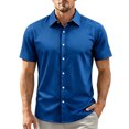thumbnail image 4 of Boyscolos Mens Slim Fit Shirt Short Sleeve Button Down Dress Shirt Stretch Business Casual Summer Office Wear Royal Blue M, 4 of 4