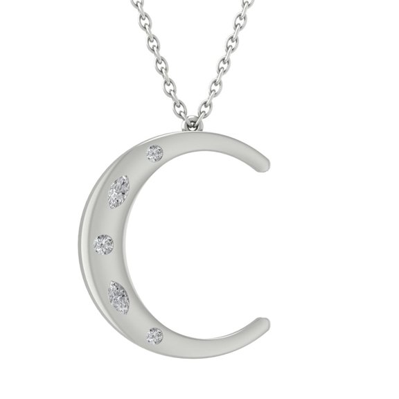 Araiya Sterling Silver Round and Marquise Diamond Half Moon Pendant Necklace (1/8 cttw, I-J Color, I2-I3 Clarity), 18"