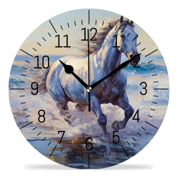 12 Inch Wall Clock Battery Operated Silent Clock Decorative for Office, Kitchen, Outdoor, Living Room，Blue Horse Running Picture