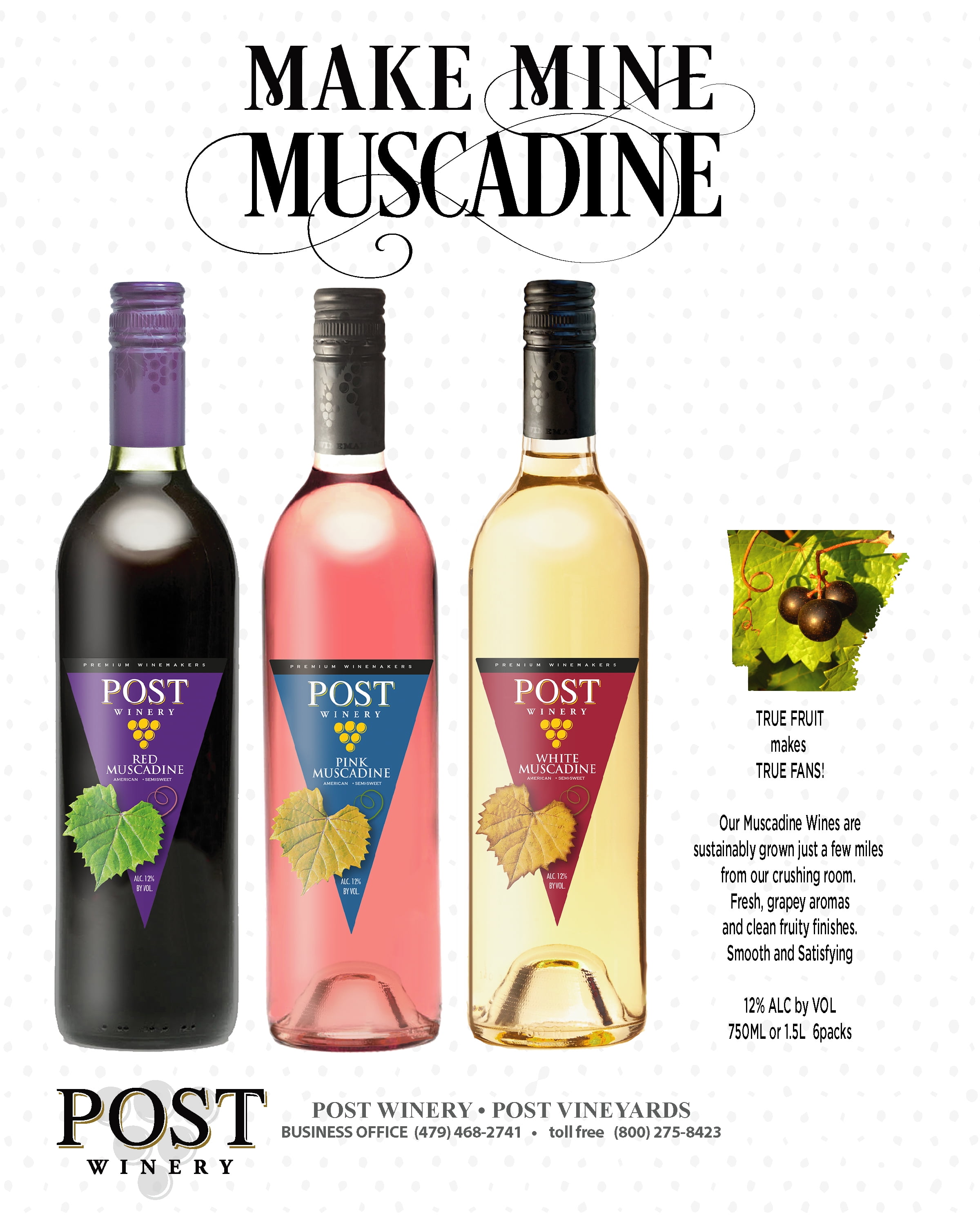 Post Winery Red Muscadine Red Wine, 12% ABV, Arkansas, 1.5 L Glass Bottle