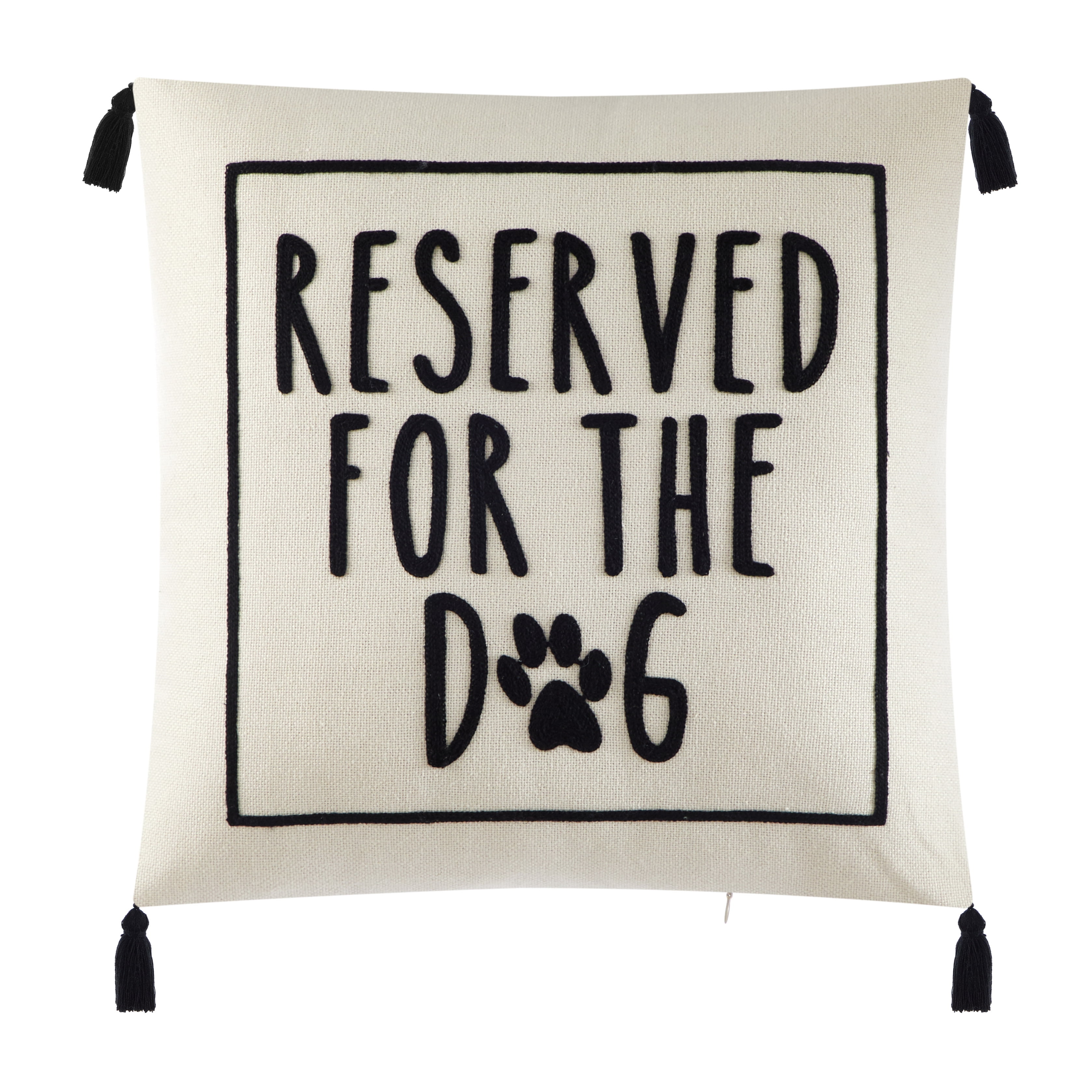 Mainstays Black and White Reserved For Dog Square Decorative Pillow, 18 in x 18 in, Polyester Fill, 1 Piece