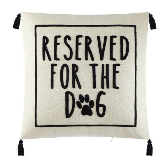 Mainstays Black and White Reserved For Dog Square Decorative Throw Pillow For Adults, 18 in x 18 in